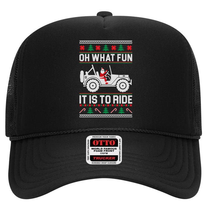 Oh What Fun 4x4 Offroad Suv Ugly Christmas Sweater High Crown Mesh Back Trucker Hat