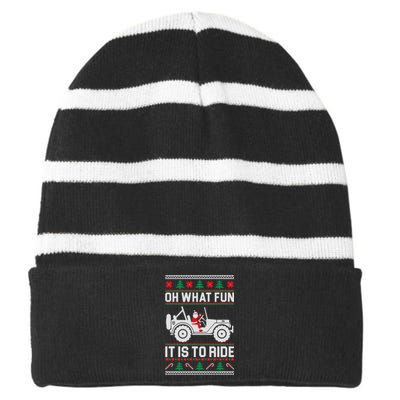 Oh What Fun 4x4 Offroad Suv Ugly Christmas Sweater Striped Beanie with Solid Band