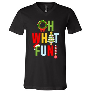 Oh What Fun Christmas With Wreath And Tree V-Neck T-Shirt