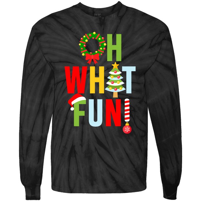 Oh What Fun Christmas With Wreath And Tree Tie-Dye Long Sleeve Shirt