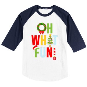 Oh What Fun Christmas With Wreath And Tree Baseball Sleeve Shirt