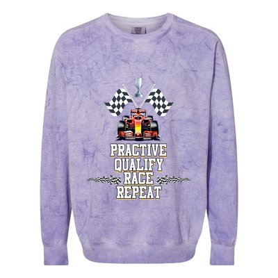 Open Wheel Formula Racing Car Practice Qualify Race Repeat Colorblast Crewneck Sweatshirt