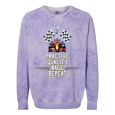 Open Wheel Formula Racing Car Practice Qualify Race Repeat Colorblast Crewneck Sweatshirt