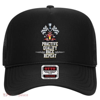 Open Wheel Formula Racing Car Practice Qualify Race Repeat High Crown Mesh Back Trucker Hat
