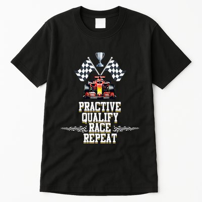 Open Wheel Formula Racing Car Practice Qualify Race Repeat Tall T-Shirt