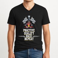 Open Wheel Formula Racing Car Practice Qualify Race Repeat V-Neck T-Shirt