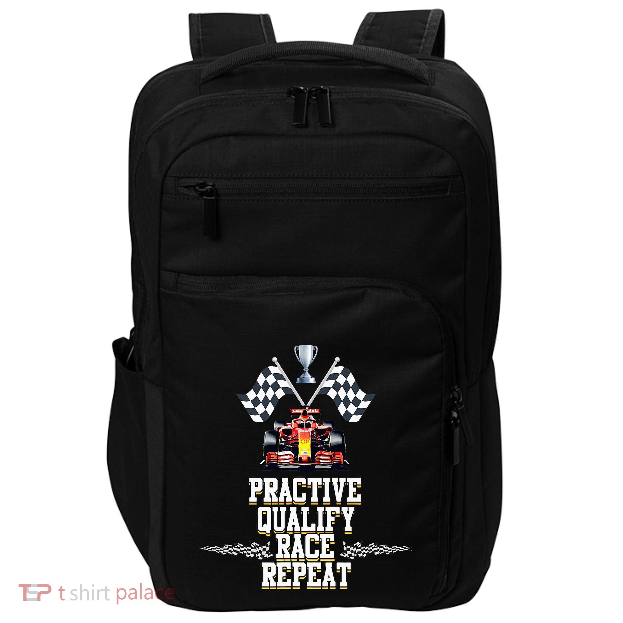 Open Wheel Formula Racing Car Practice Qualify Race Repeat Impact Tech Backpack