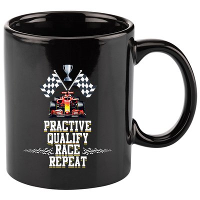 Open Wheel Formula Racing Car Practice Qualify Race Repeat 11oz C Handle Ceramic Mug