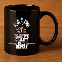 Open Wheel Formula Racing Car Practice Qualify Race Repeat 11oz C Handle Ceramic Mug