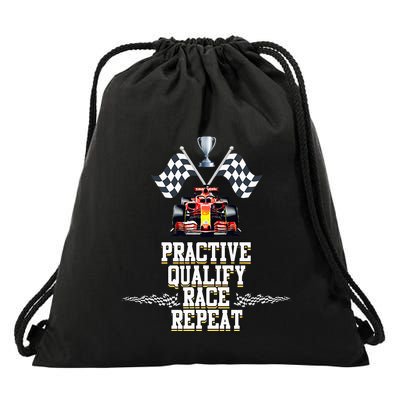 Open Wheel Formula Racing Car Practice Qualify Race Repeat Drawstring Bag