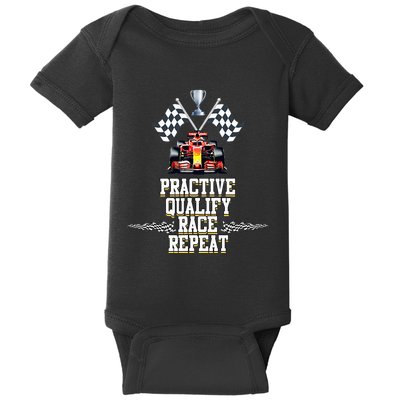 Open Wheel Formula Racing Car Practice Qualify Race Repeat Baby Bodysuit