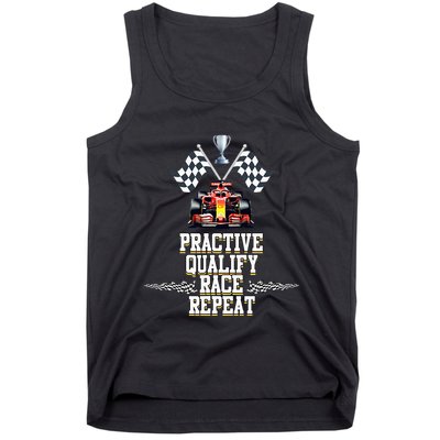 Open Wheel Formula Racing Car Practice Qualify Race Repeat Tank Top