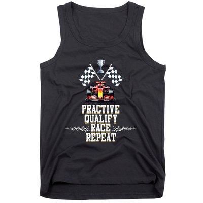 Open Wheel Formula Racing Car Practice Qualify Race Repeat Tank Top