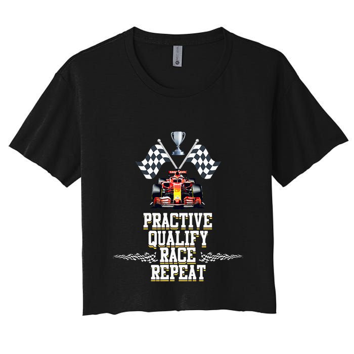 Open Wheel Formula Racing Car Practice Qualify Race Repeat Crop Top