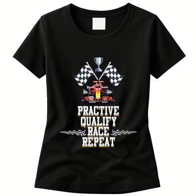Open Wheel Formula Racing Car Practice Qualify Race Repeat Womens T-Shirt
