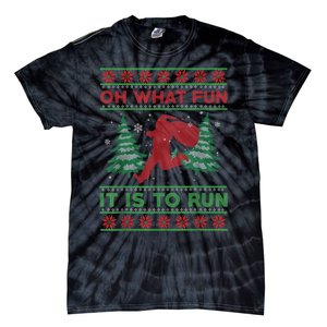 Oh What Fun It Is To Run Christmas Running Santa Run Tie-Dye T-Shirt