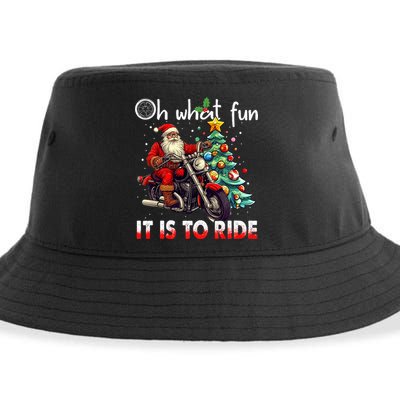 Oh What Fun It Is To Ride Santa Motorcycle  Sustainable Bucket Hat