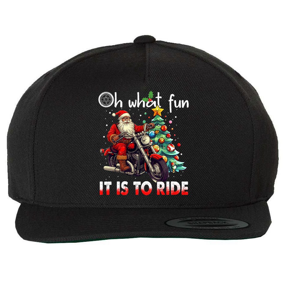 Oh What Fun It Is To Ride Santa Motorcycle  Wool Snapback Cap