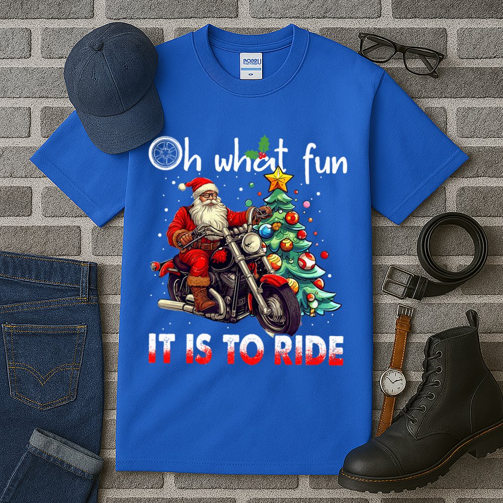 Oh What Fun It Is To Ride Santa Motorcycle  Tall T-Shirt