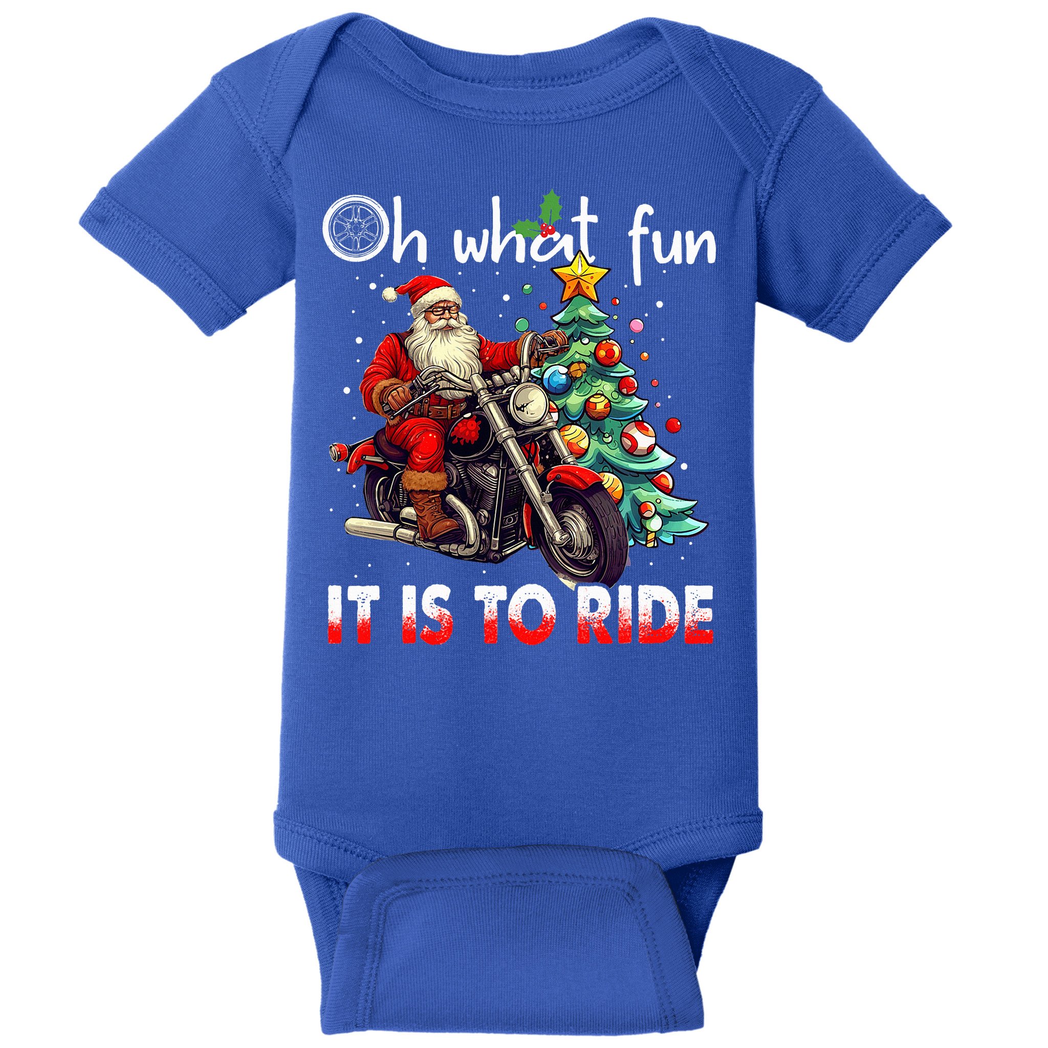 Oh What Fun It Is To Ride Santa Motorcycle  Baby Bodysuit