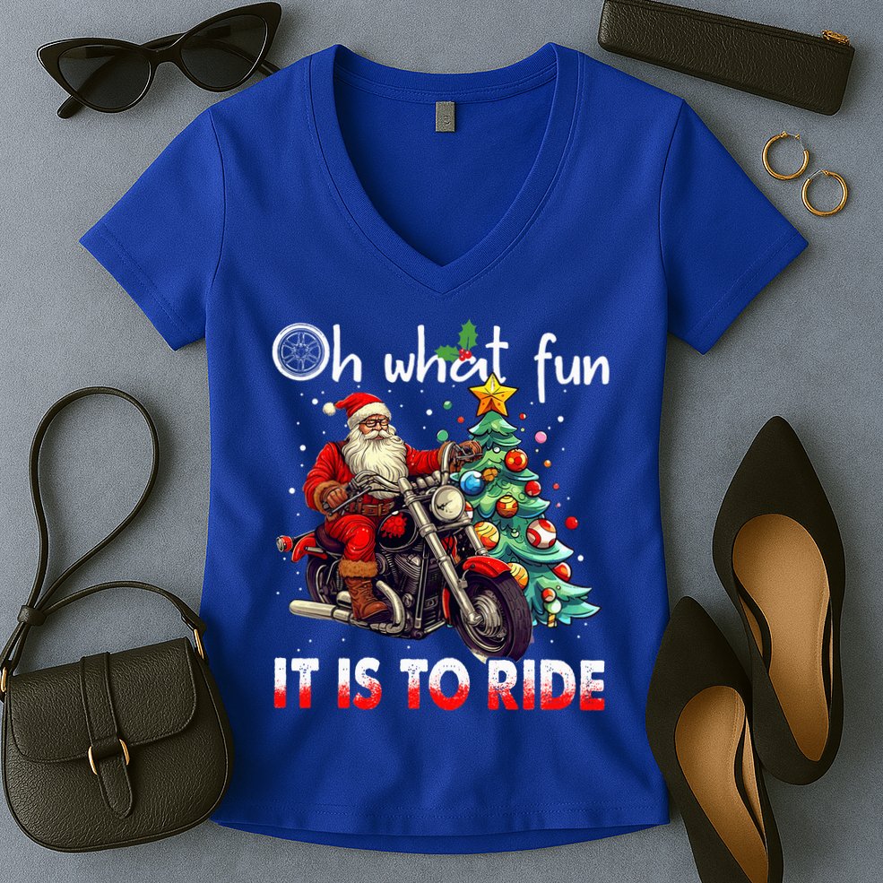 Oh What Fun It Is To Ride Santa Motorcycle  Women's V-Neck T-Shirt