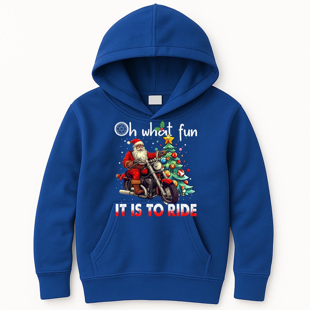 Oh What Fun It Is To Ride Santa Motorcycle  Kids Hoodie