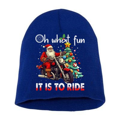 Oh What Fun It Is To Ride Santa Motorcycle  Short Acrylic Beanie