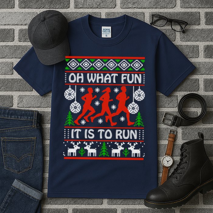 Oh What Fun It Is To Run Ugly Christmas Tall T-Shirt
