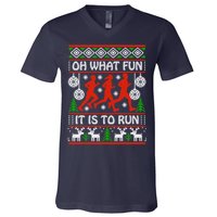 Oh What Fun It Is To Run Ugly Christmas V-Neck T-Shirt
