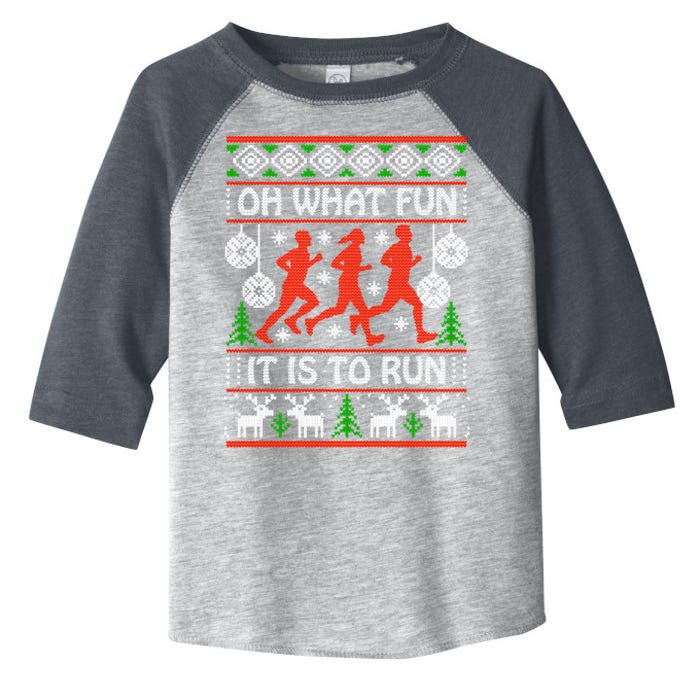 Oh What Fun It Is To Run Ugly Christmas Toddler Fine Jersey T-Shirt