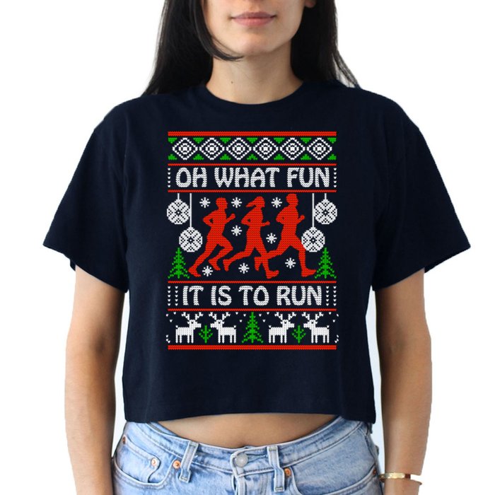 Oh What Fun It Is To Run Ugly Christmas Crop Top