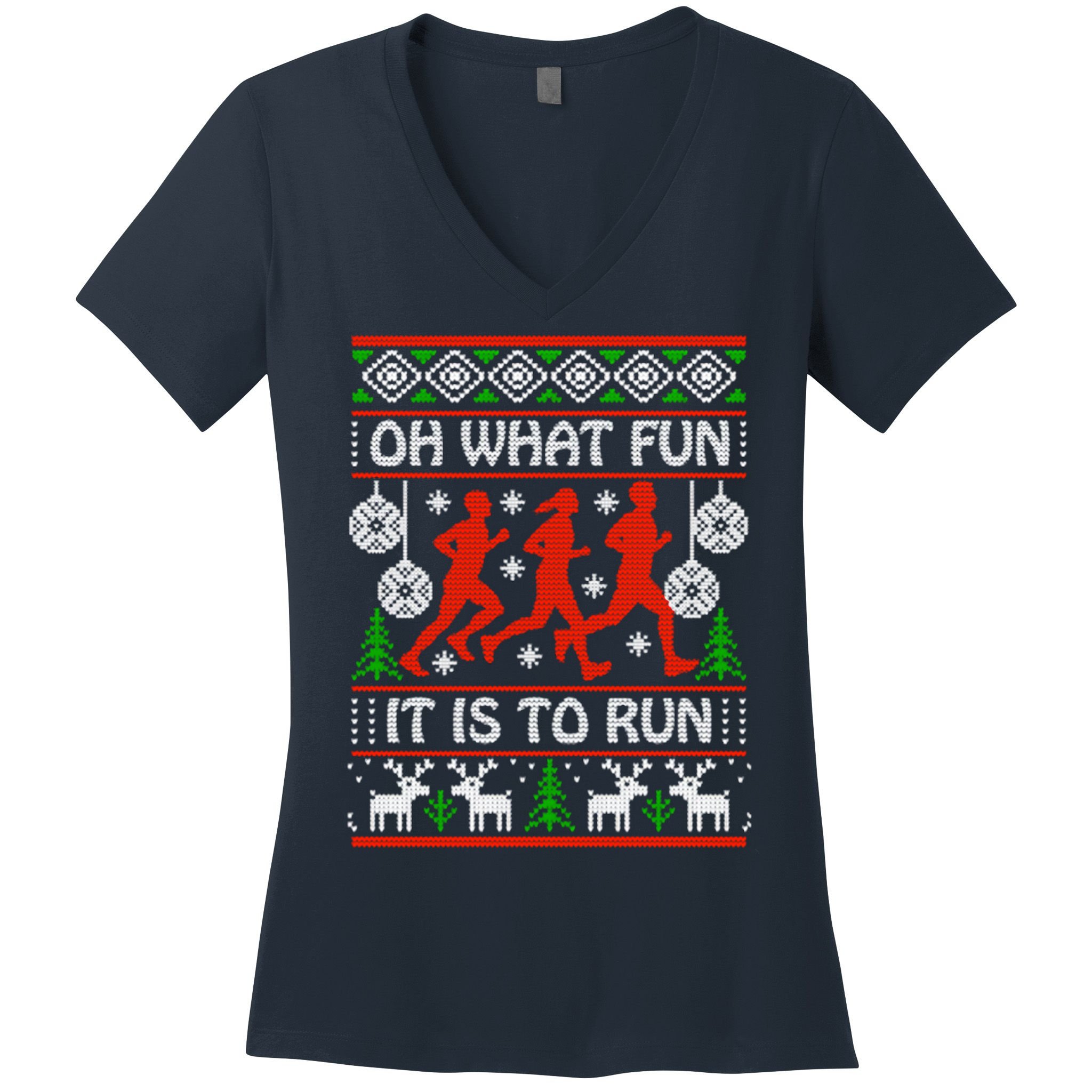 Oh What Fun It Is To Run Ugly Christmas Women's V-Neck T-Shirt