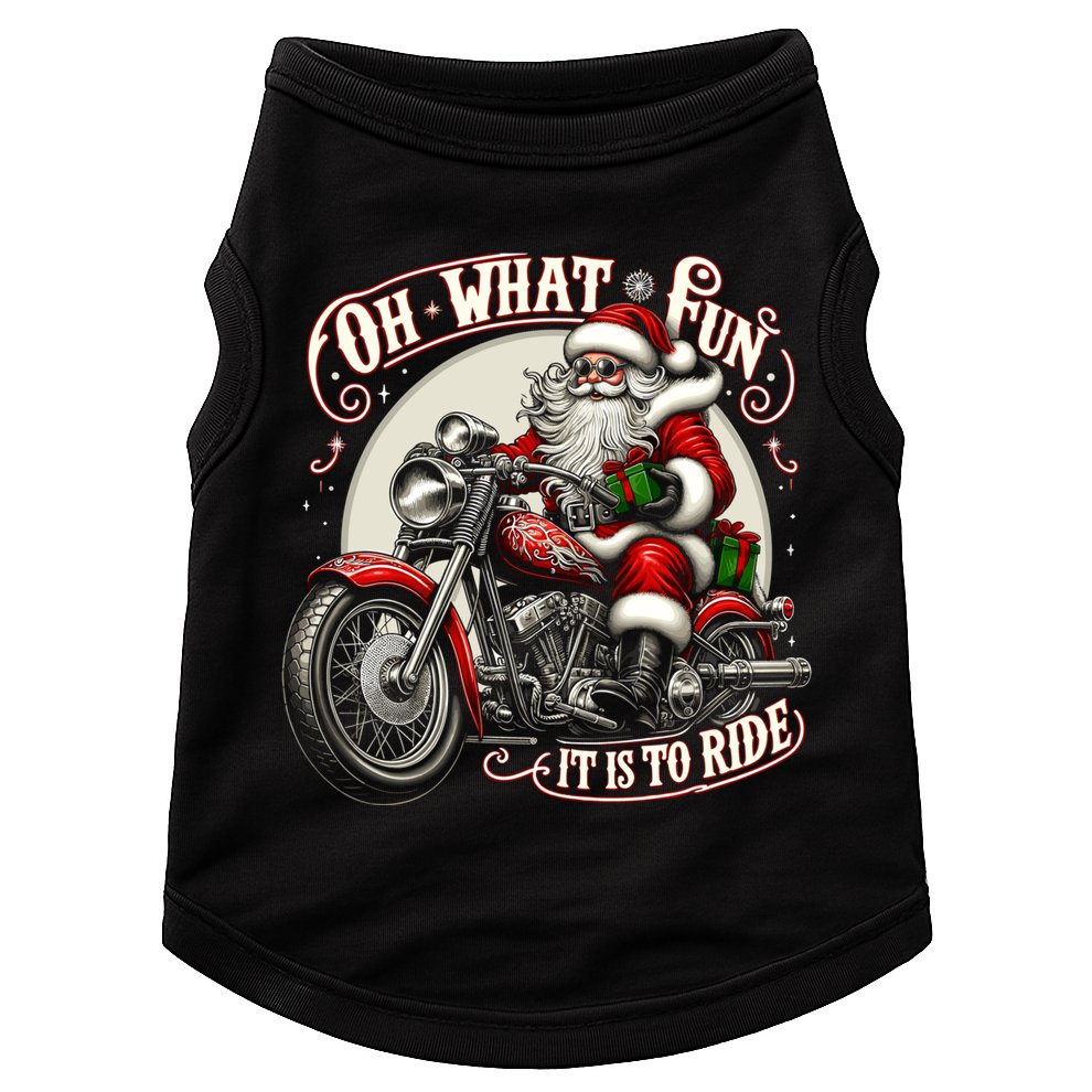 Oh What Fun It Is To Ride Motorcycle Biker Santa Xmas Gift Doggie Tank