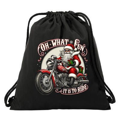 Oh What Fun It Is To Ride Motorcycle Biker Santa Xmas Gift Drawstring Bag