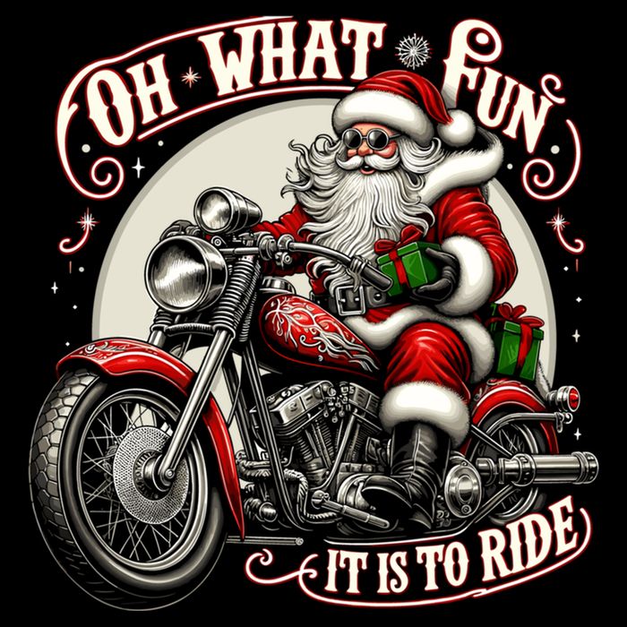Oh What Fun It Is To Ride Motorcycle Biker Santa Xmas Gift Flat Bill Trucker Hat