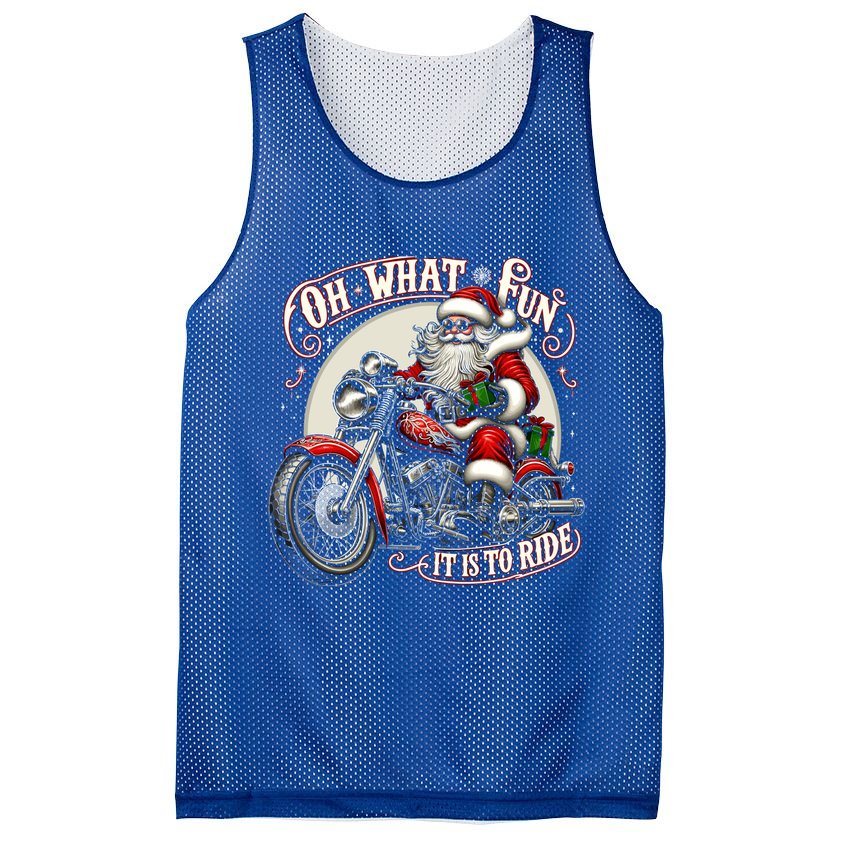 Oh What Fun It Is To Ride Motorcycle Biker Santa Xmas Gift Mesh Reversible Basketball Jersey Tank