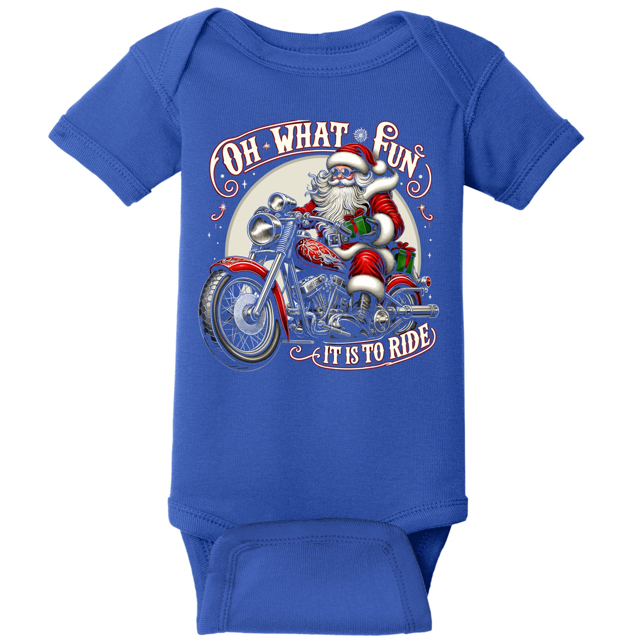 Oh What Fun It Is To Ride Motorcycle Biker Santa Xmas Gift Baby Bodysuit