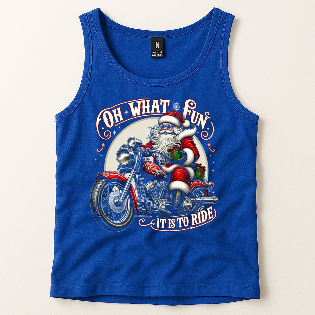Oh What Fun It Is To Ride Motorcycle Biker Santa Xmas Gift Tank Top