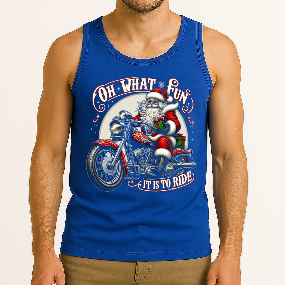Oh What Fun It Is To Ride Motorcycle Biker Santa Xmas Gift Tank Top