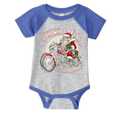 Oh What Fun It Is To Ride Motorcycle Biker Santa Xmas Gift Infant Baby Jersey Bodysuit