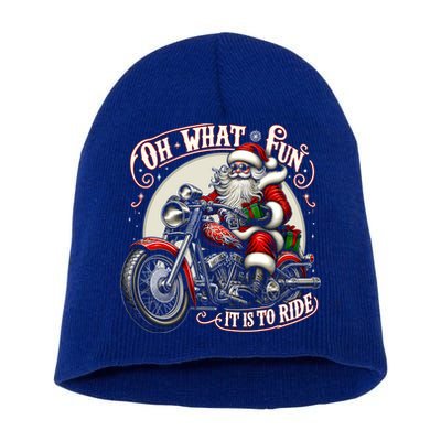 Oh What Fun It Is To Ride Motorcycle Biker Santa Xmas Gift Short Acrylic Beanie