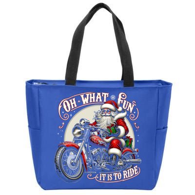 Oh What Fun It Is To Ride Motorcycle Biker Santa Xmas Gift Zip Tote Bag