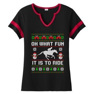 Oh What Fun It Is To Ride Horse Ugly Santa Christmas Funny Gift Ladies Halftime Notch Neck Tee