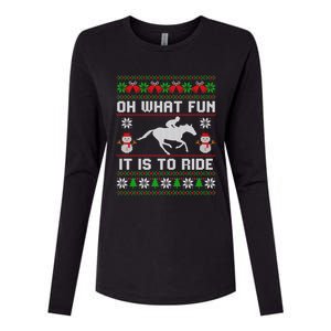 Oh What Fun It Is To Ride Horse Ugly Santa Christmas Funny Gift Womens Cotton Relaxed Long Sleeve T-Shirt