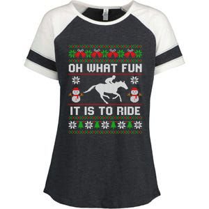 Oh What Fun It Is To Ride Horse Ugly Santa Christmas Funny Gift Enza Ladies Jersey Colorblock Tee