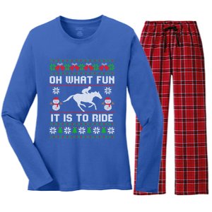 Oh What Fun It Is To Ride Horse Ugly Santa Christmas Funny Gift Women's Long Sleeve Flannel Pajama Set 