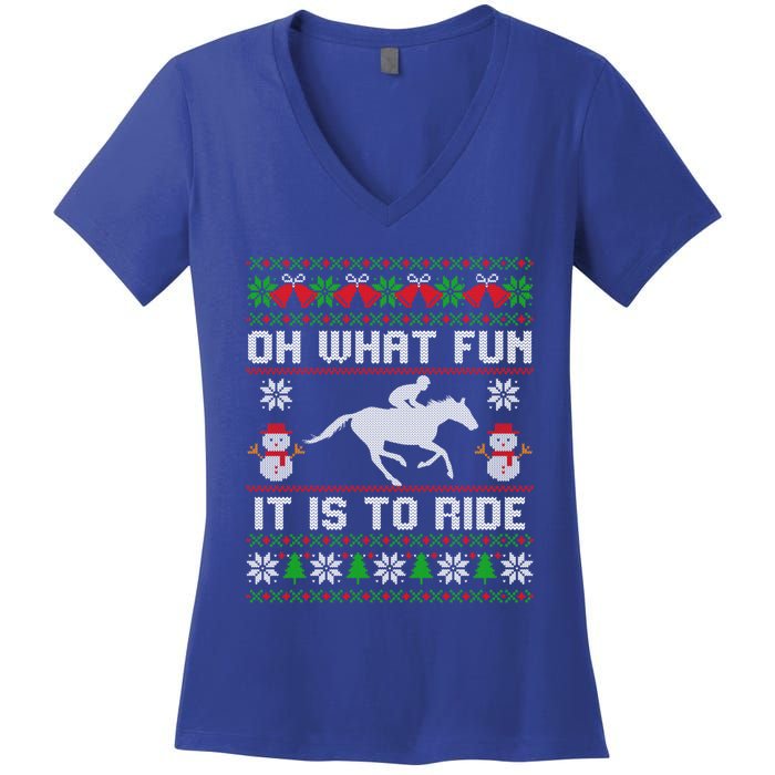 Oh What Fun It Is To Ride Horse Ugly Santa Christmas Funny Gift Women's V-Neck T-Shirt