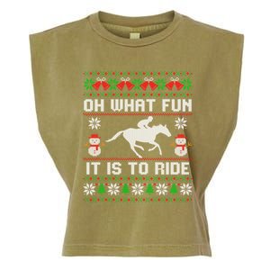 Oh What Fun It Is To Ride Horse Ugly Santa Christmas Funny Gift Garment-Dyed Women's Muscle Tee