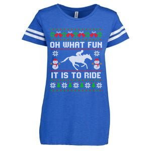 Oh What Fun It Is To Ride Horse Ugly Santa Christmas Funny Gift Enza Ladies Jersey Football T-Shirt