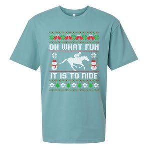 Oh What Fun It Is To Ride Horse Ugly Santa Christmas Funny Gift Sueded Cloud Jersey T-Shirt